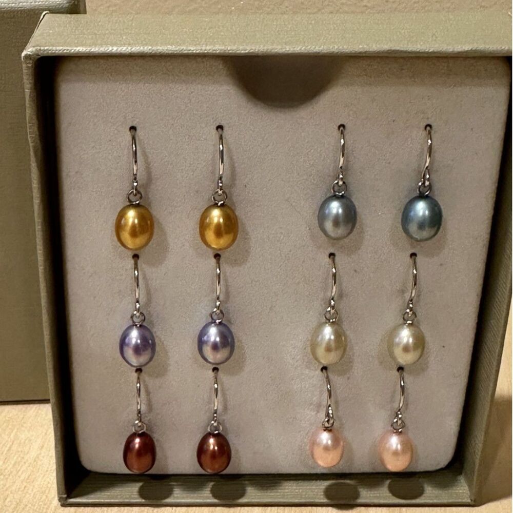 Honora Collection Sterling Silver Cultured Pearl Drop Earrings Set 6 Pairs Boxed